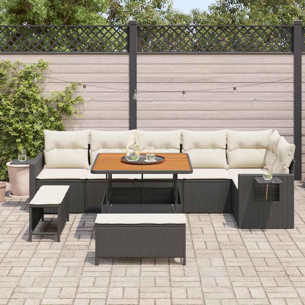 Tuinbankenset 9 pcs Zwart poly rattan is nu te koop bij PeponiXL, paradijselijk wonen!