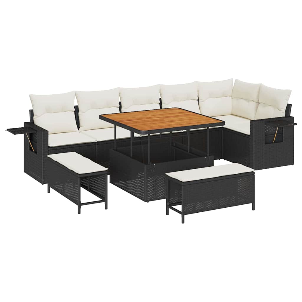 Tuinbankenset 9 pcs Zwart poly rattan is nu te koop bij PeponiXL, paradijselijk wonen!