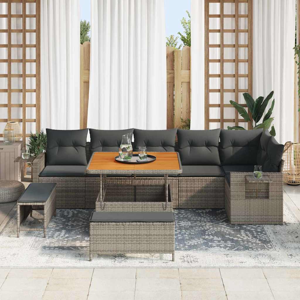 Tuinbankenset 9 pcs Grijs poly rattan is nu te koop bij PeponiXL, paradijselijk wonen!