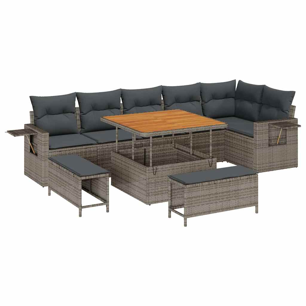 Tuinbankenset 9 pcs Grijs poly rattan is nu te koop bij PeponiXL, paradijselijk wonen!