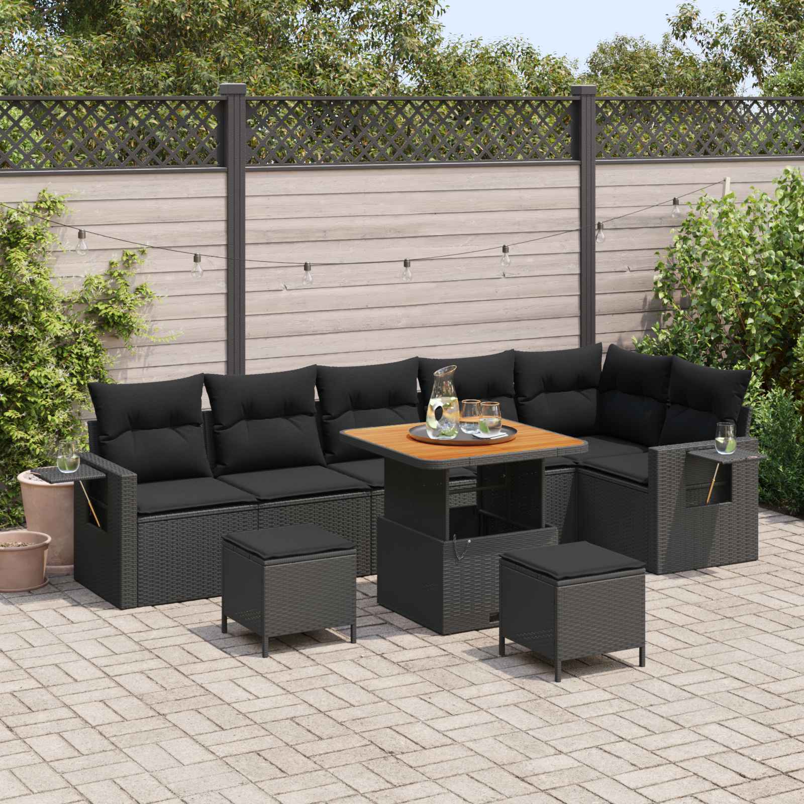 Tuinbankenset 9 pcs Zwart poly rattan is nu te koop bij PeponiXL, paradijselijk wonen!