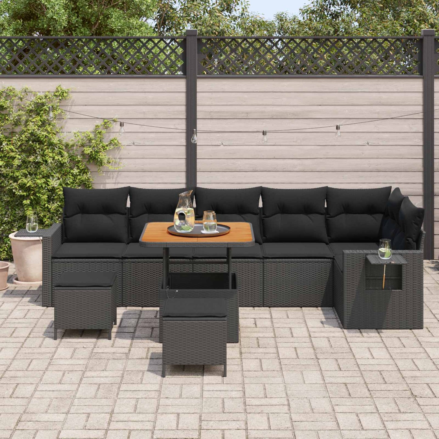 Tuinbankenset 9 pcs Zwart poly rattan is nu te koop bij PeponiXL, paradijselijk wonen!