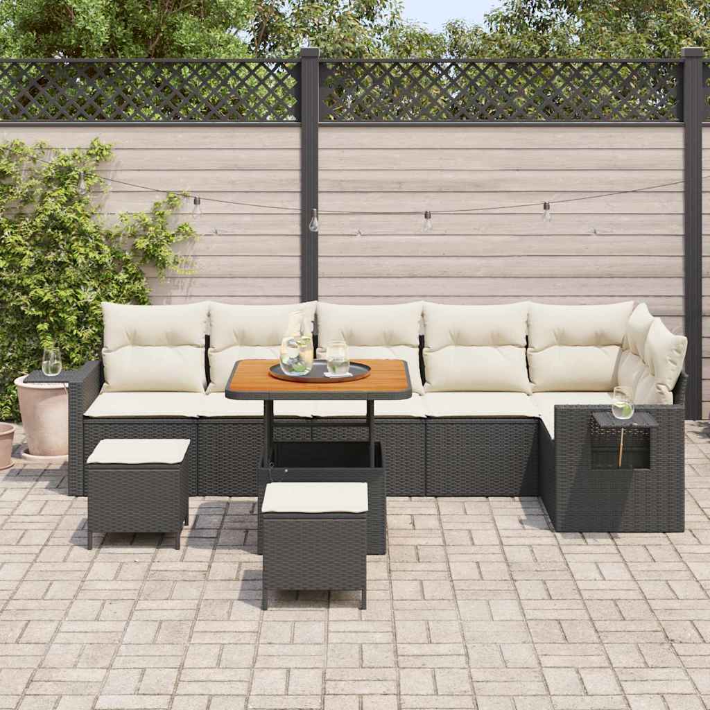 Tuinbankenset 9 pcs Zwart poly rattan is nu te koop bij PeponiXL, paradijselijk wonen!