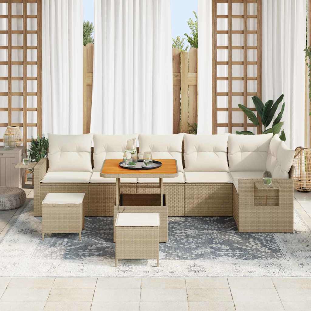 Tuinbankenset 9 pcs Beige poly rattan is nu te koop bij PeponiXL, paradijselijk wonen!