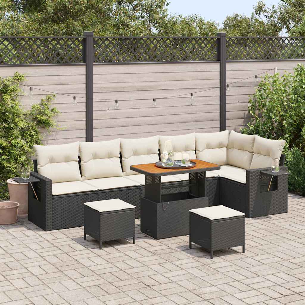 Tuinbankenset 9 pcs Zwart poly rattan is nu te koop bij PeponiXL, paradijselijk wonen!