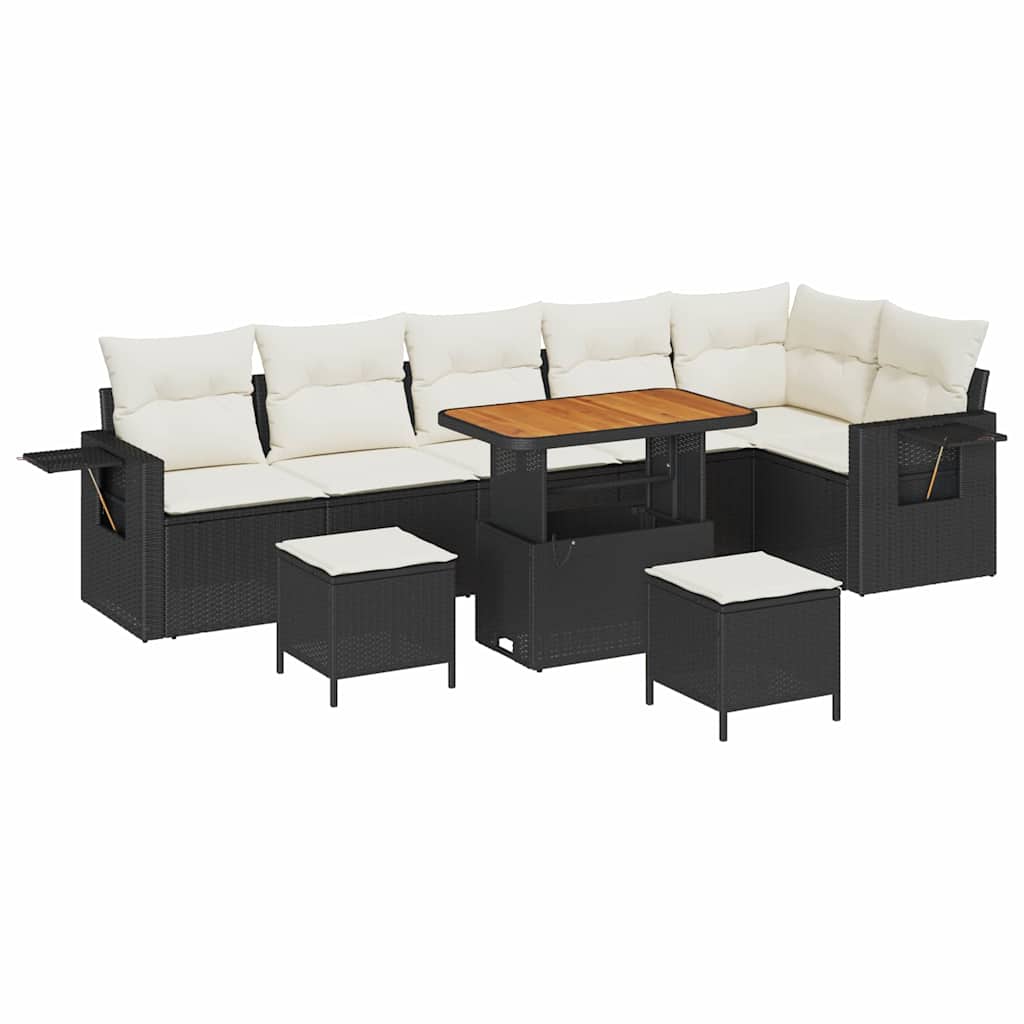 Tuinbankenset 9 pcs Zwart poly rattan is nu te koop bij PeponiXL, paradijselijk wonen!