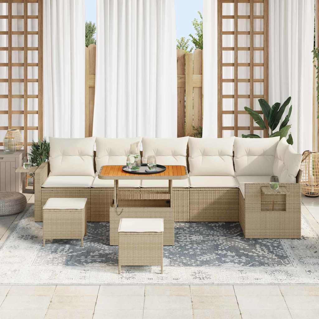 Tuinbankenset 9 pcs Beige poly rattan is nu te koop bij PeponiXL, paradijselijk wonen!