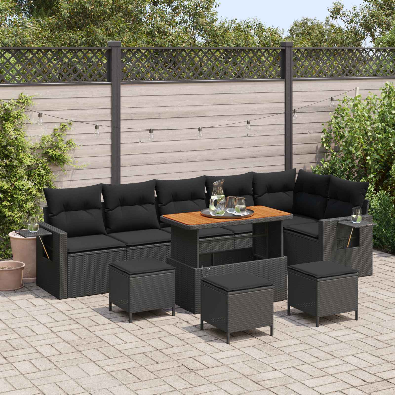 Tuinbankenset 10 pcs Zwart poly rattan is nu te koop bij PeponiXL, paradijselijk wonen!