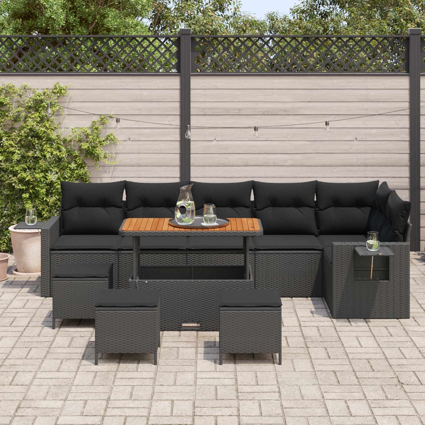 Tuinbankenset 10 pcs Zwart poly rattan is nu te koop bij PeponiXL, paradijselijk wonen!