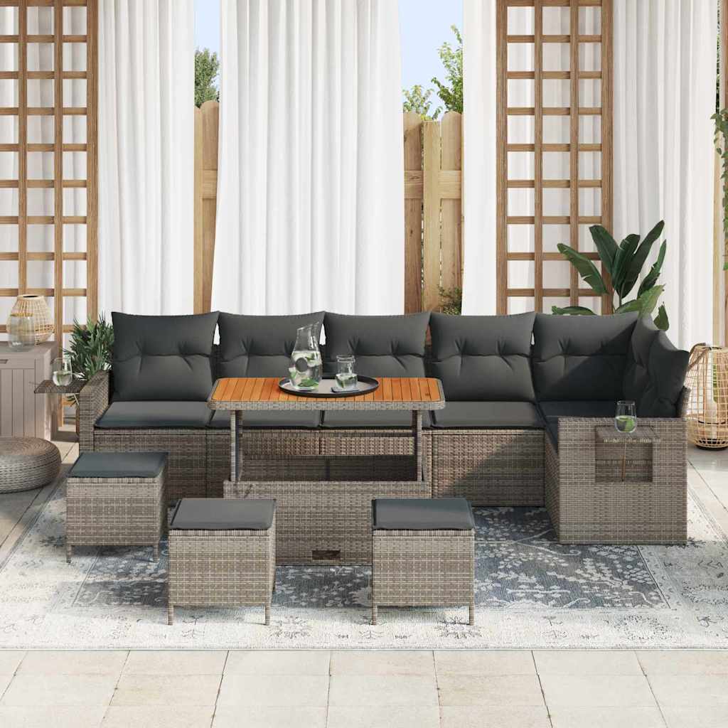 Tuinbankenset 10 pcs Grijs poly rattan is nu te koop bij PeponiXL, paradijselijk wonen!