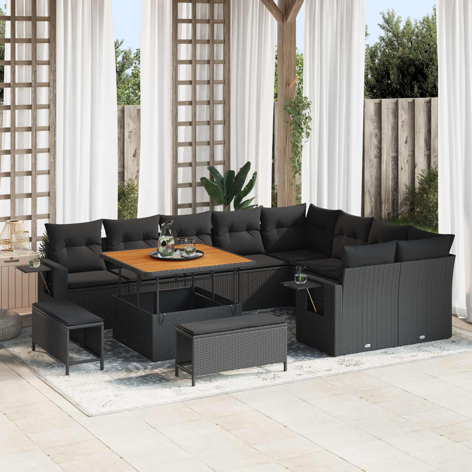 Tuinbankenset 12 pcs Zwart poly rattan is nu te koop bij PeponiXL, paradijselijk wonen!