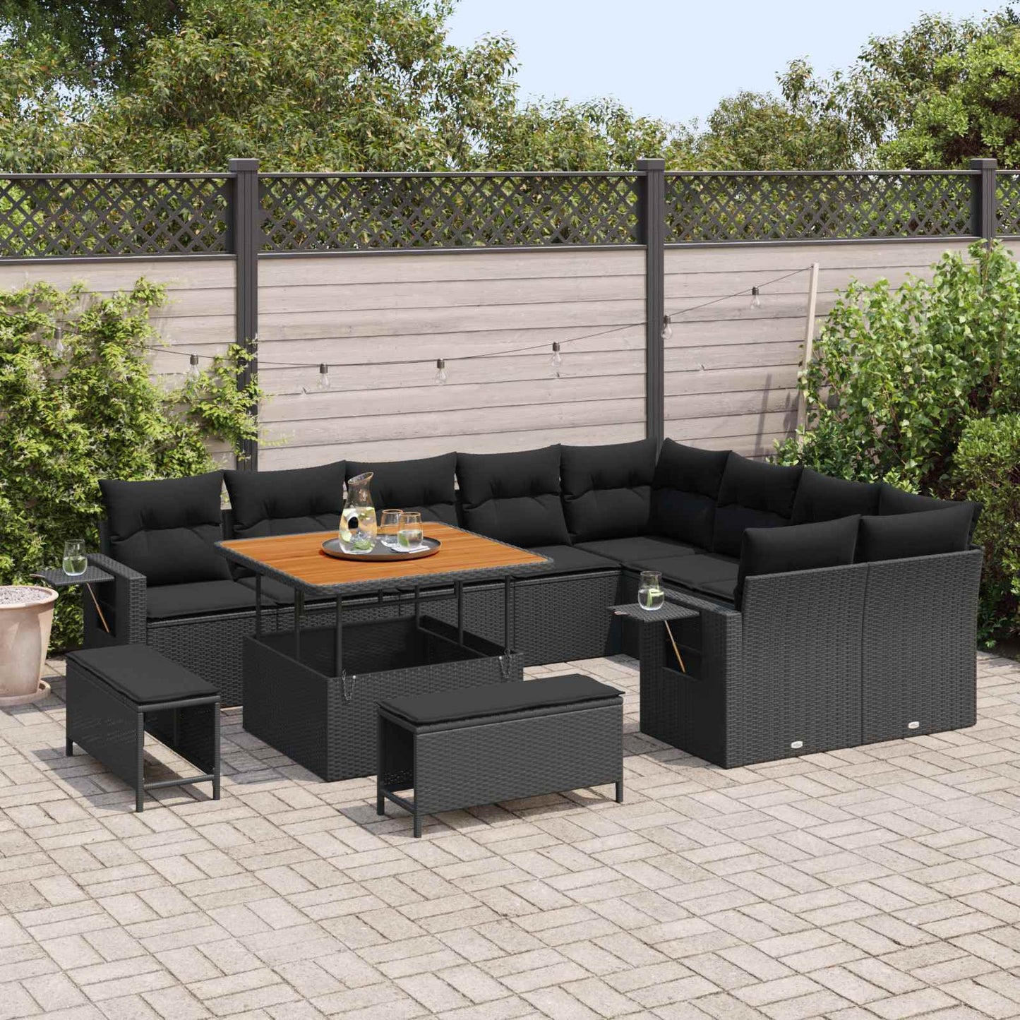 Tuinbankenset 12 pcs Zwart poly rattan is nu te koop bij PeponiXL, paradijselijk wonen!