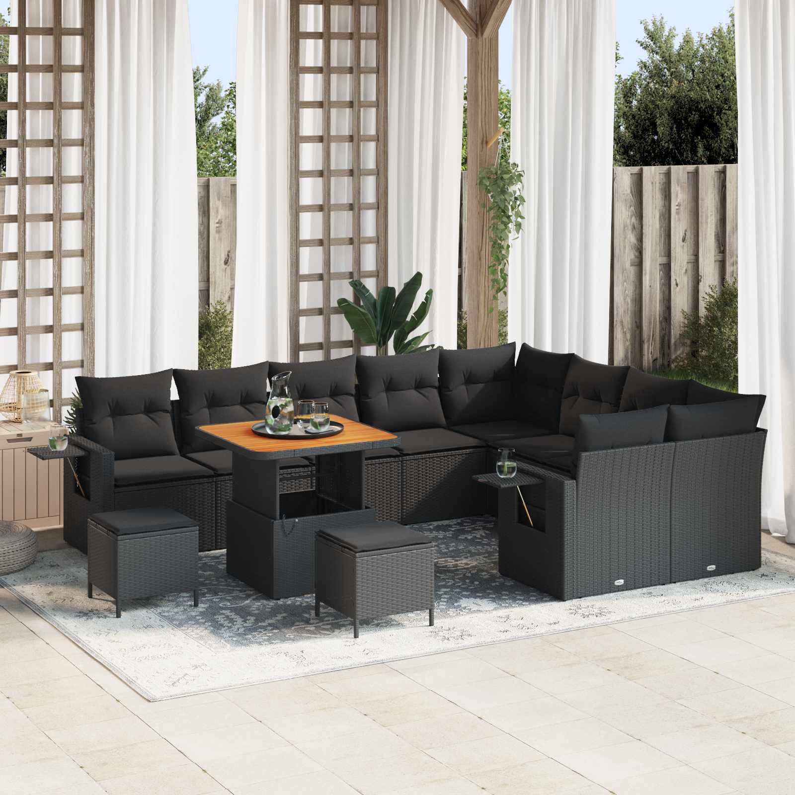 Tuinbankenset in hoogte verstelbaar 12 pcs Zwart poly rattan is nu te koop bij PeponiXL, paradijselijk wonen!