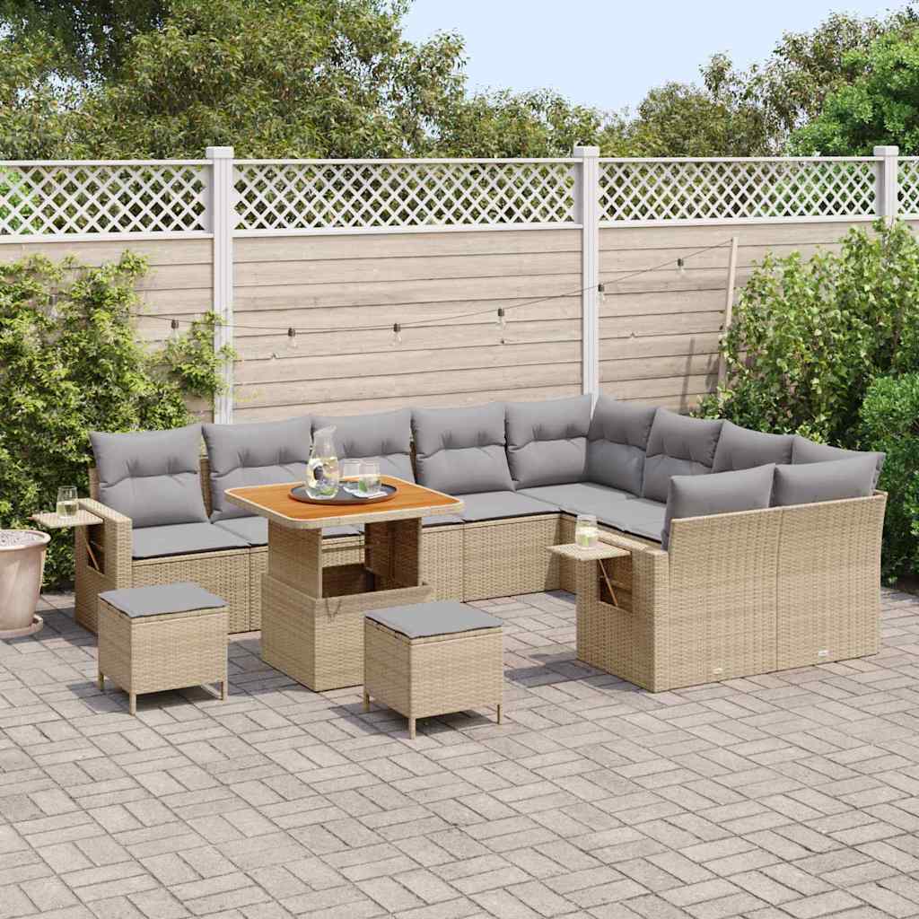 Tuinbankenset 12 pcs Beige poly rattan