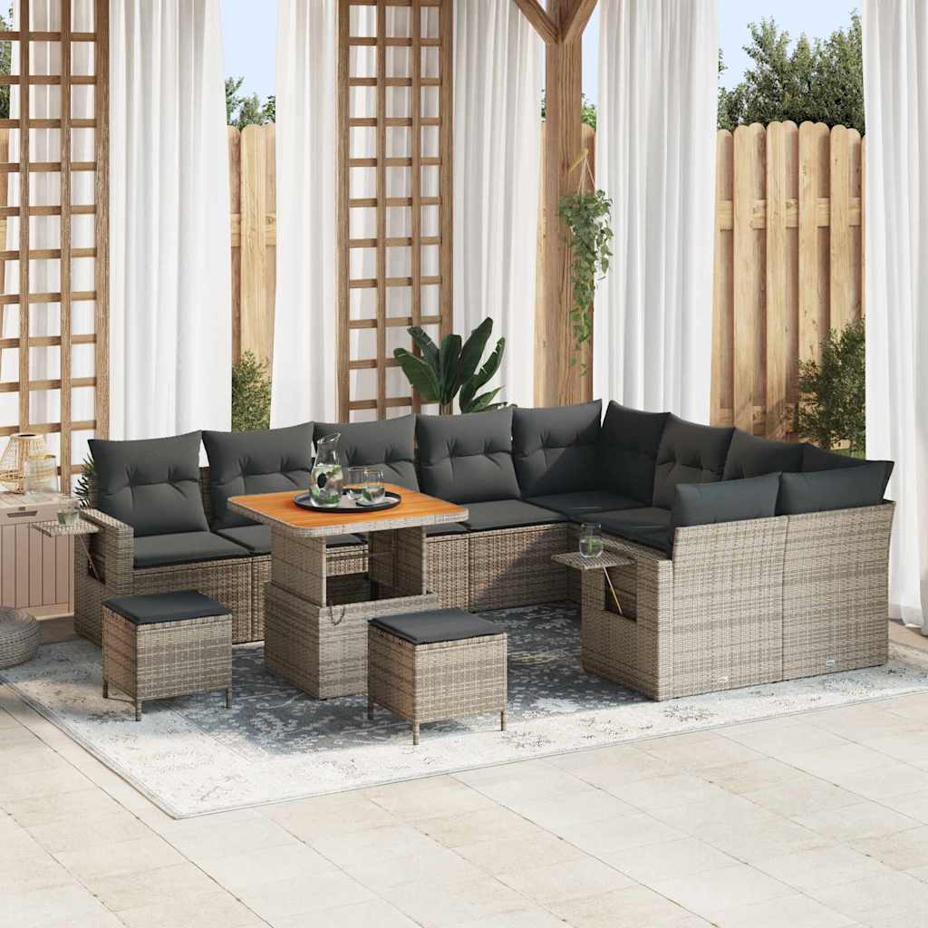 Tuinbankenset 12 pcs Grijs poly rattan is nu te koop bij PeponiXL, paradijselijk wonen!