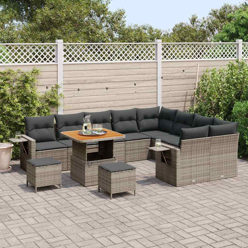 Tuinbankenset 12 pcs Grijs poly rattan is nu te koop bij PeponiXL, paradijselijk wonen!