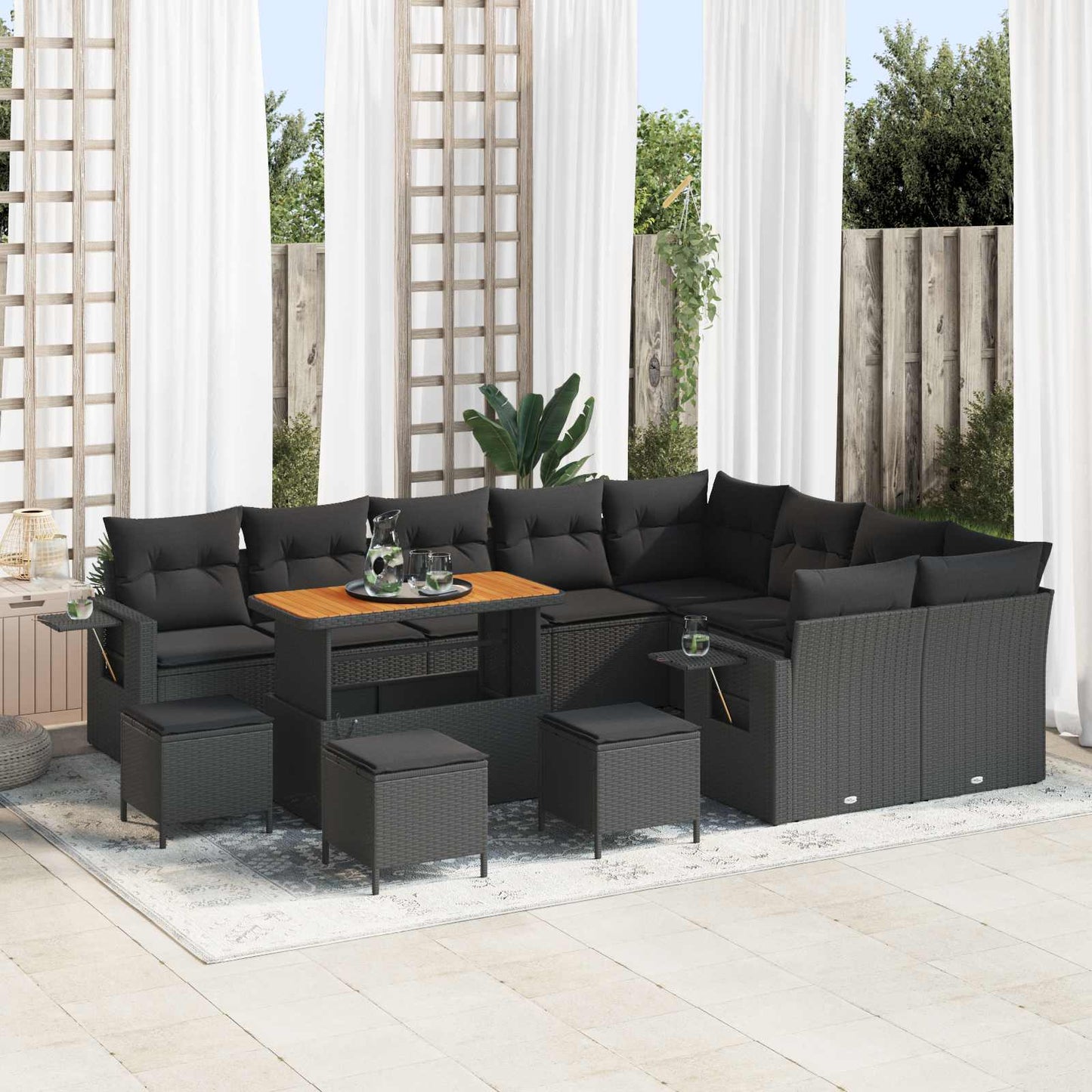 Tuinbankenset 13 pcs Zwart poly rattan is nu te koop bij PeponiXL, paradijselijk wonen!