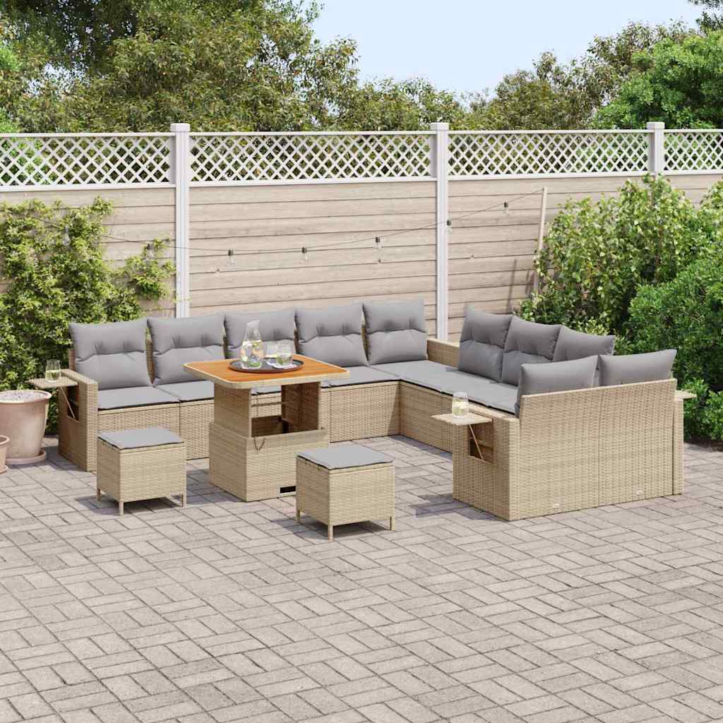 Tuinbankenset 13 pcs Beige poly rattan