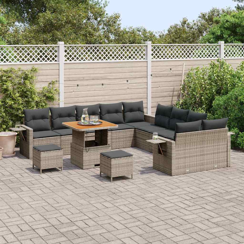 Tuinbankenset 13 pcs Grijs poly rattan is nu te koop bij PeponiXL, paradijselijk wonen!