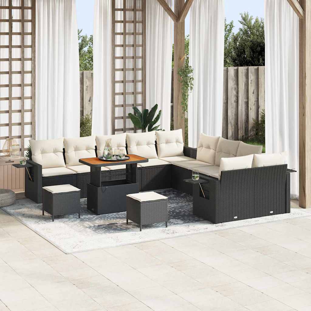 Tuinbankenset 13 pcs Zwart poly rattan is nu te koop bij PeponiXL, paradijselijk wonen!