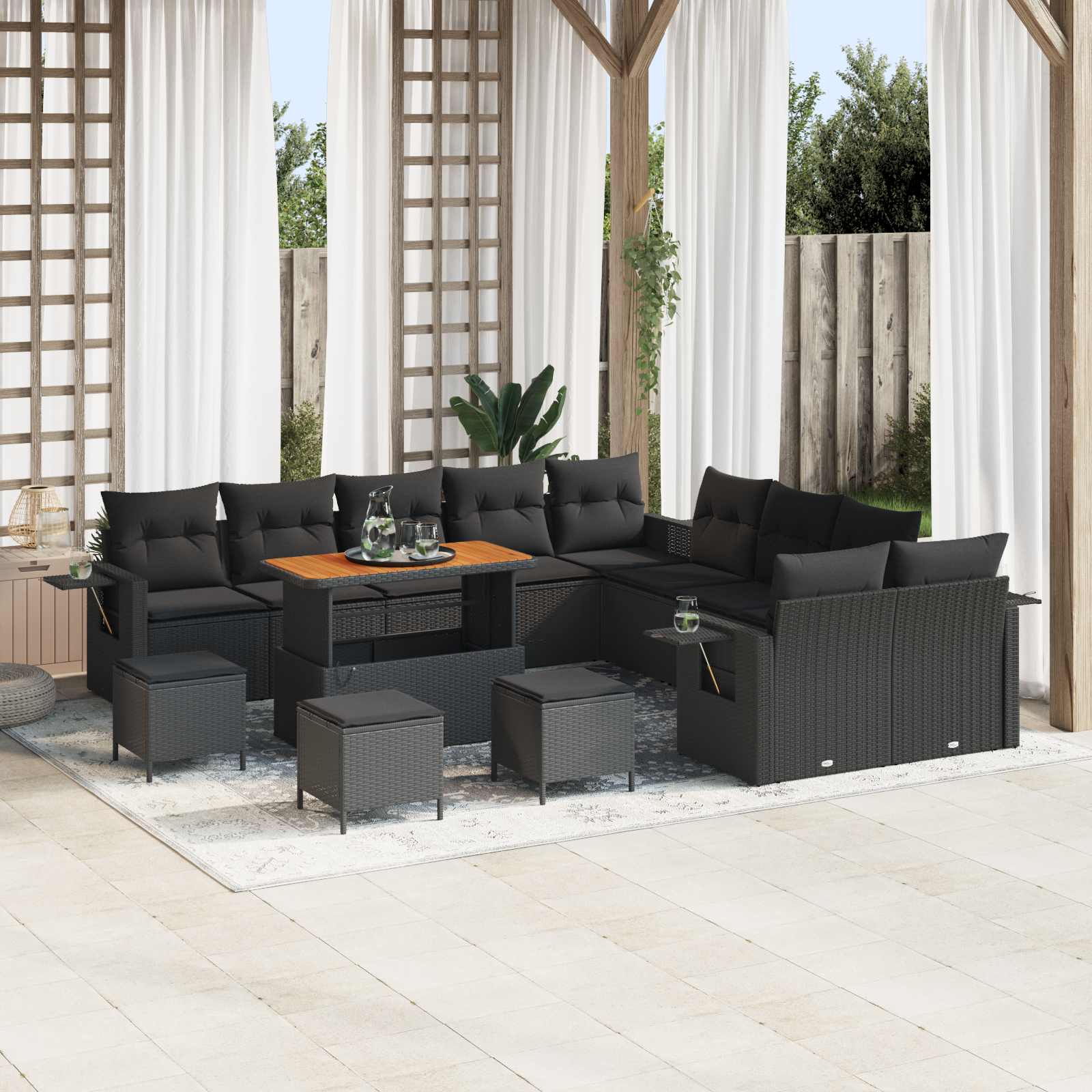 Tuinbankenset 14 pcs Zwart poly rattan is nu te koop bij PeponiXL, paradijselijk wonen!