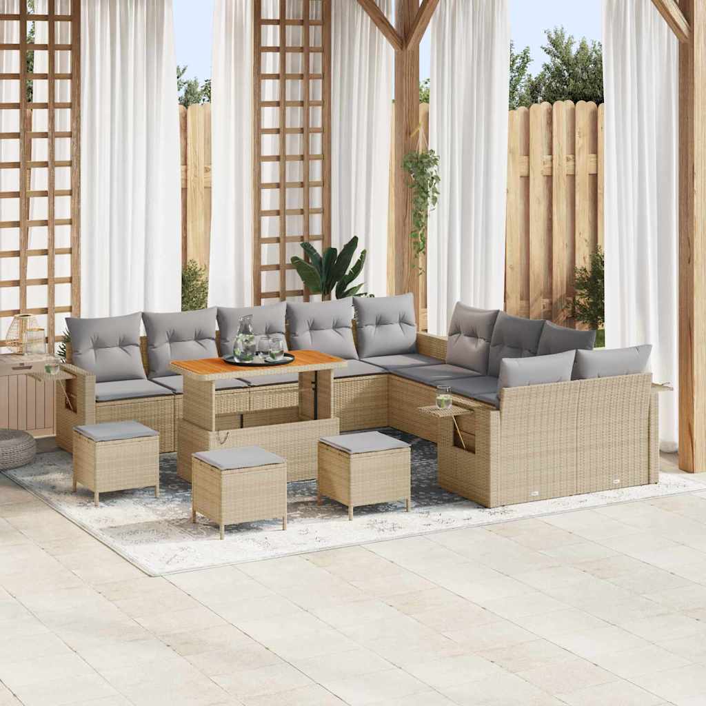 Tuinbankenset 14 pcs Beige poly rattan is nu te koop bij PeponiXL, paradijselijk wonen!