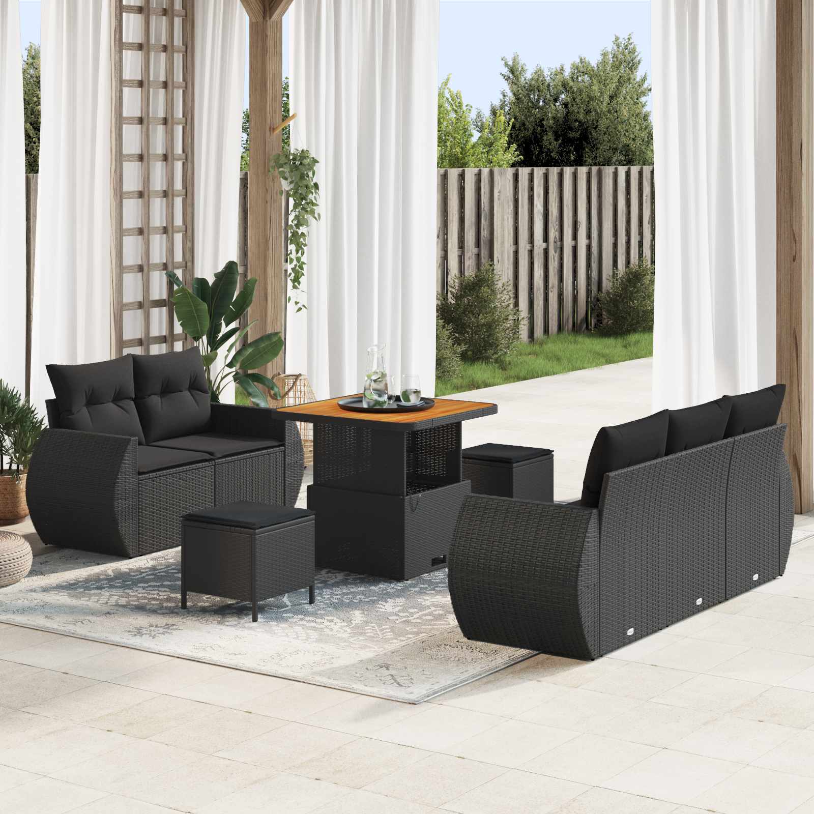 Tuinbankenset 8 pcs Zwart poly rattan is nu te koop bij PeponiXL, paradijselijk wonen!