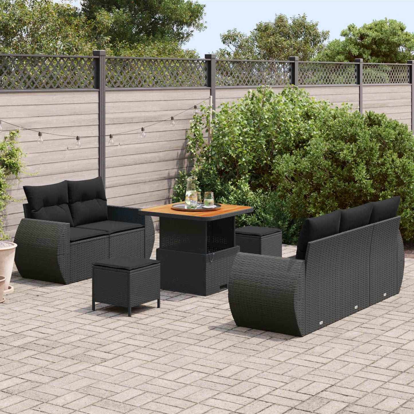 Tuinbankenset 8 pcs Zwart poly rattan is nu te koop bij PeponiXL, paradijselijk wonen!