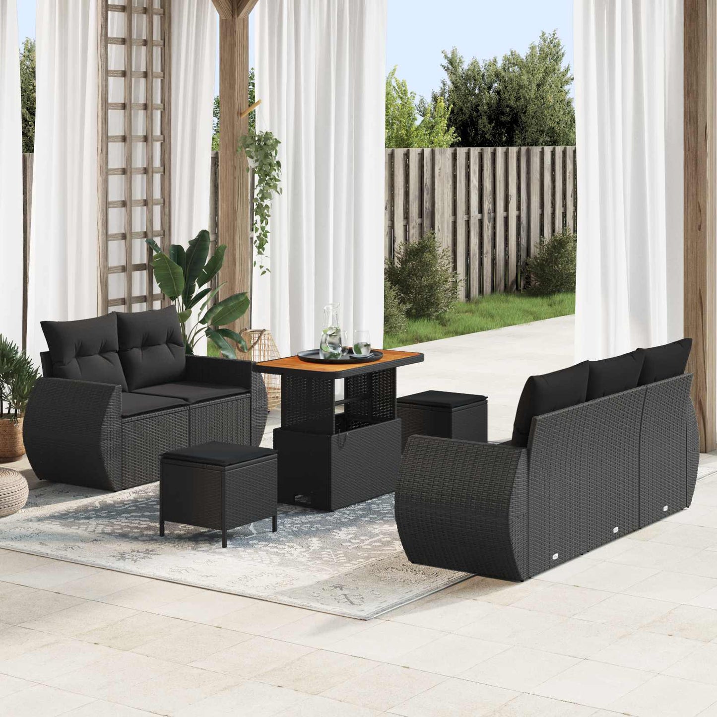 Tuinbankenset 8 pcs Zwart poly rattan is nu te koop bij PeponiXL, paradijselijk wonen!