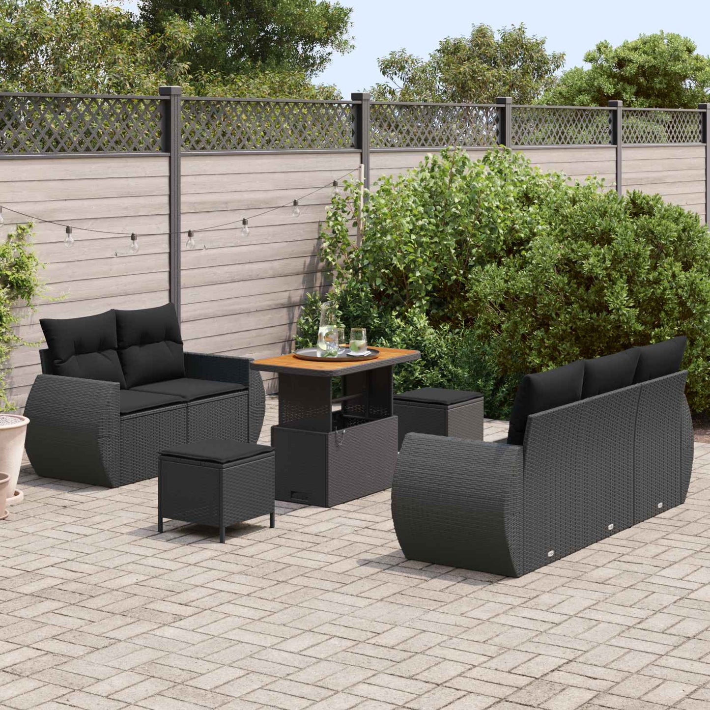 Tuinbankenset 8 pcs Zwart poly rattan is nu te koop bij PeponiXL, paradijselijk wonen!