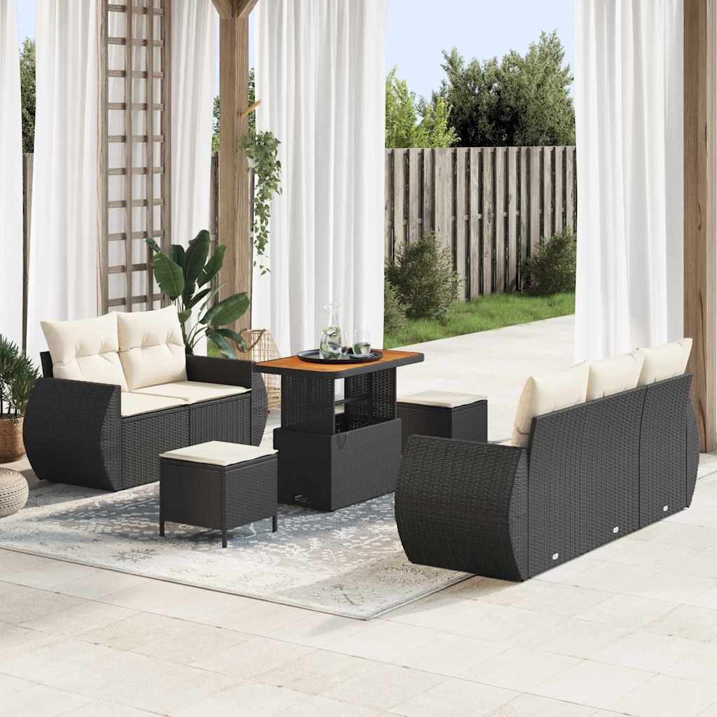 Tuinbankenset 8 pcs Zwart poly rattan is nu te koop bij PeponiXL, paradijselijk wonen!