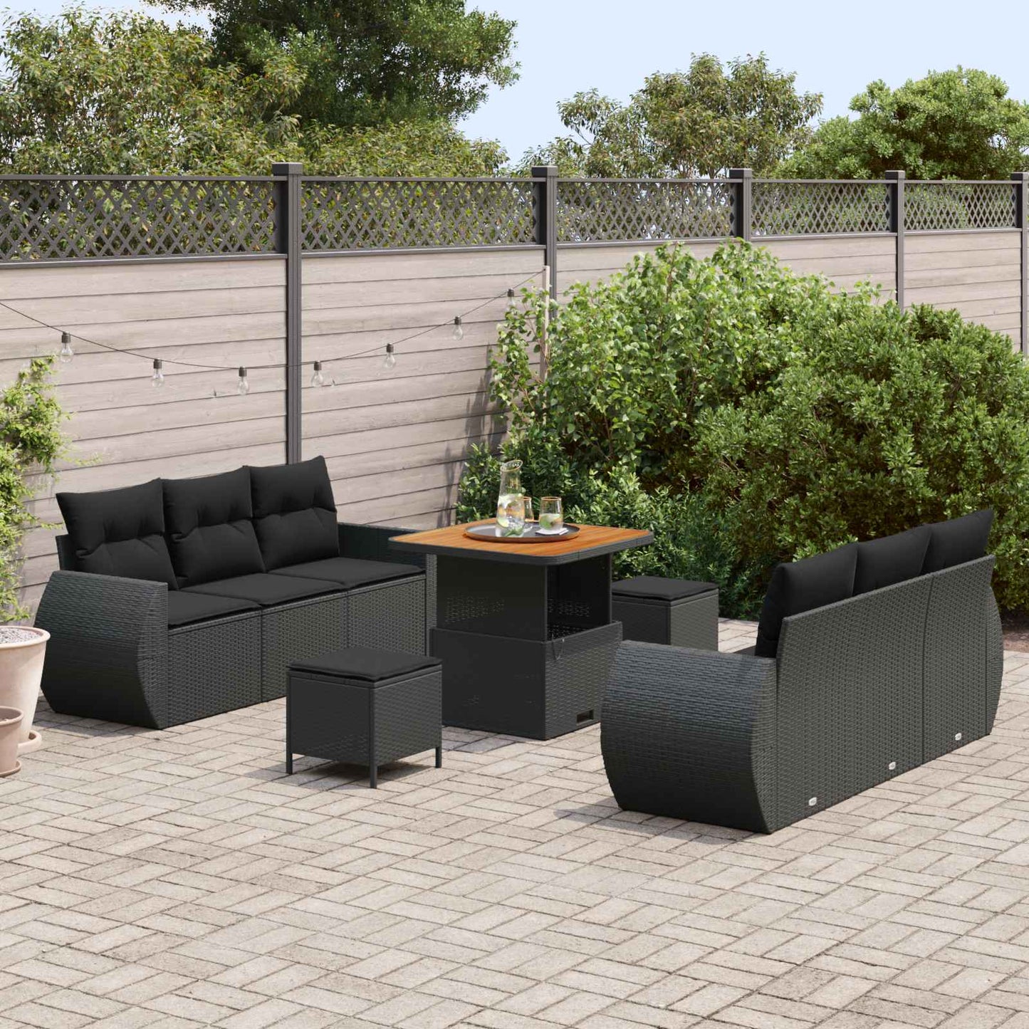 Tuin Sofa Set met kussen met opslag 9 pcs Zwart poly rattan is nu te koop bij PeponiXL, paradijselijk wonen!