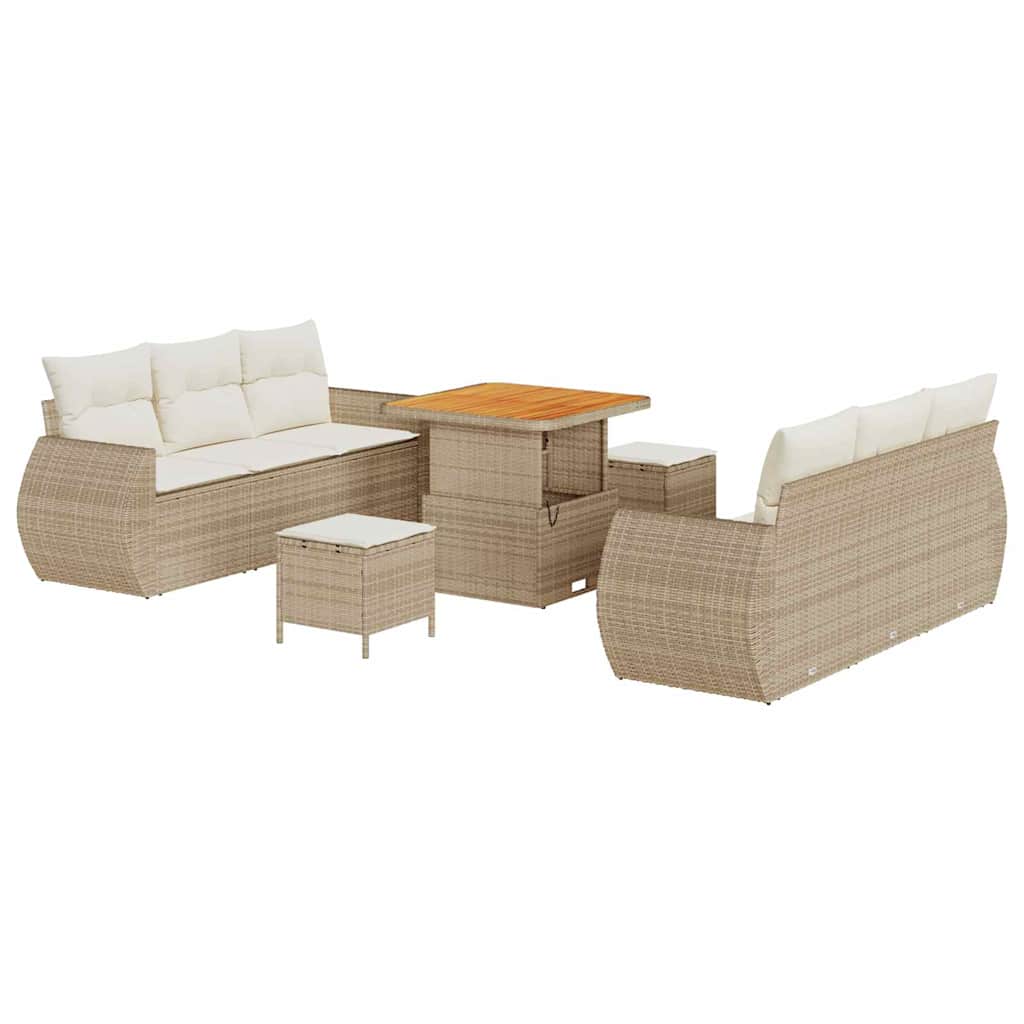 Tuin Sofa Set met kussen met opslag 9 pcs Beige poly rattan