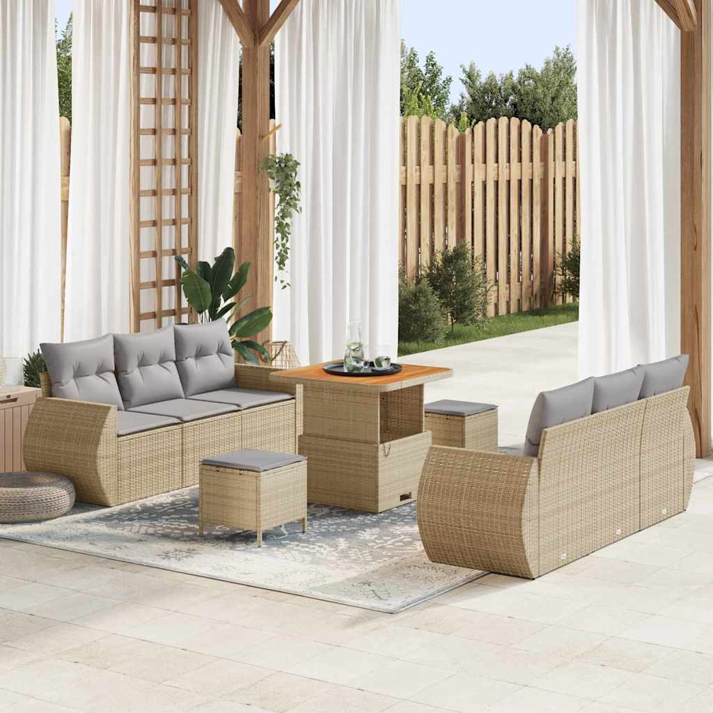 Tuin Sofa Set met kussen met opslag 9 pcs Beige poly rattan is nu te koop bij PeponiXL, paradijselijk wonen!
