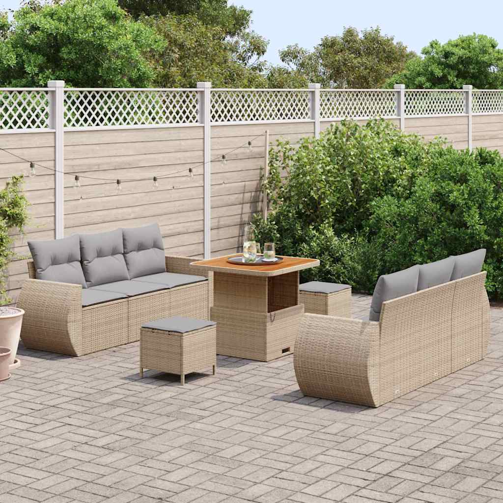 Tuin Sofa Set met kussen met opslag 9 pcs Beige poly rattan is nu te koop bij PeponiXL, paradijselijk wonen!