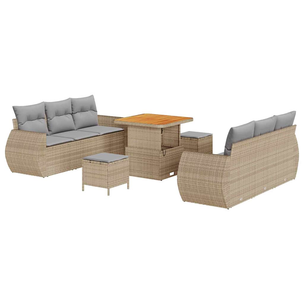 Tuin Sofa Set met kussen met opslag 9 pcs Beige poly rattan is nu te koop bij PeponiXL, paradijselijk wonen!