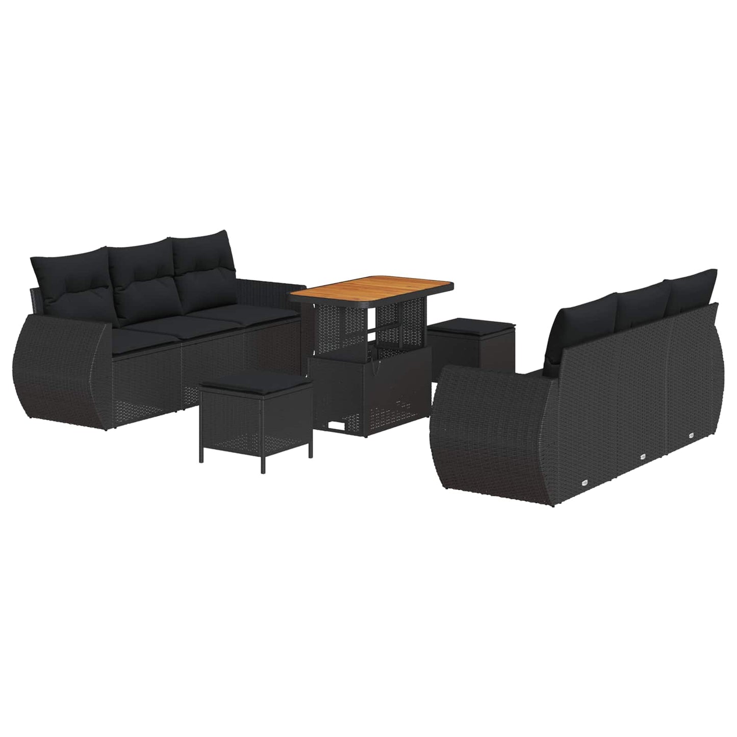 Tuin Sofa Set met kussen met opslag 9 pcs Zwart poly rattan is nu te koop bij PeponiXL, paradijselijk wonen!