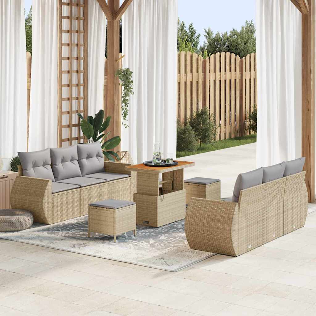 Tuin Sofa Set met kussen met opslag 9 pcs Beige poly rattan is nu te koop bij PeponiXL, paradijselijk wonen!