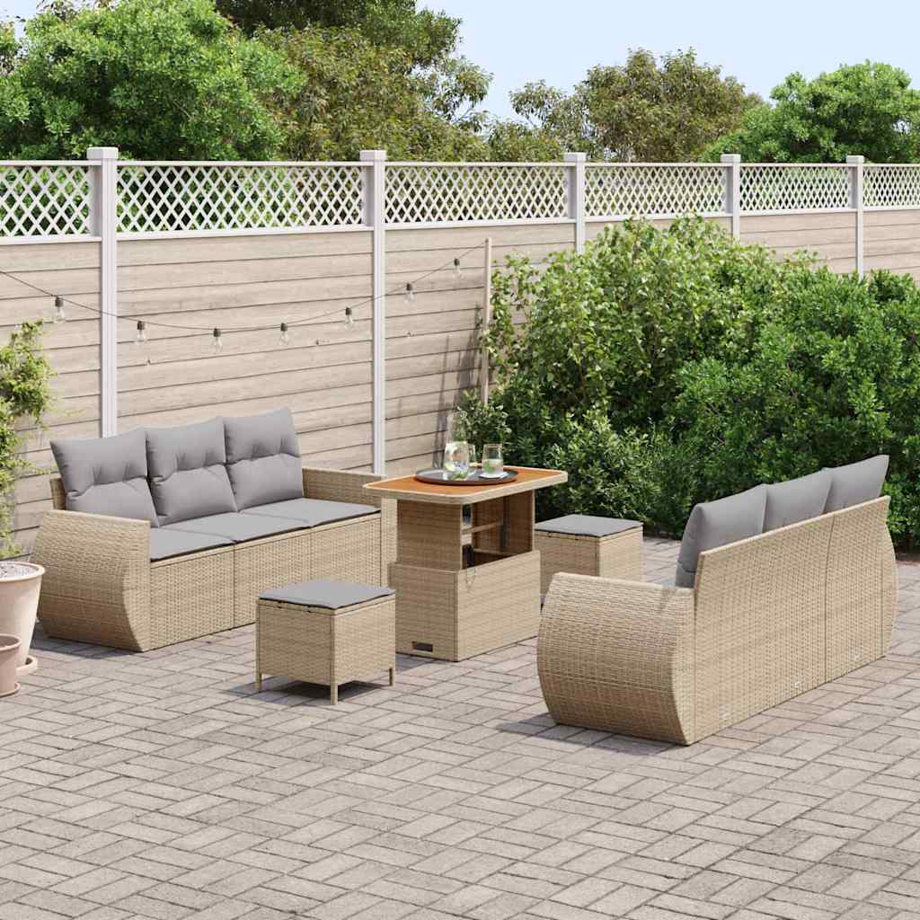 Tuin Sofa Set met kussen met opslag 9 pcs Beige poly rattan is nu te koop bij PeponiXL, paradijselijk wonen!