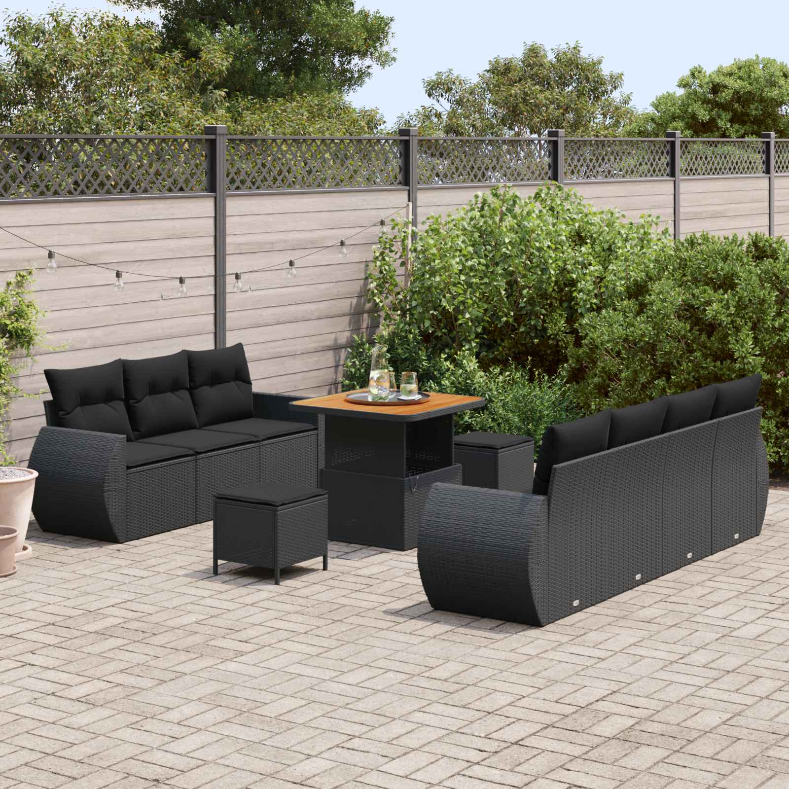 Tuin Sofa Set met kussen met opslag 10 pcs Zwart poly rattan is nu te koop bij PeponiXL, paradijselijk wonen!