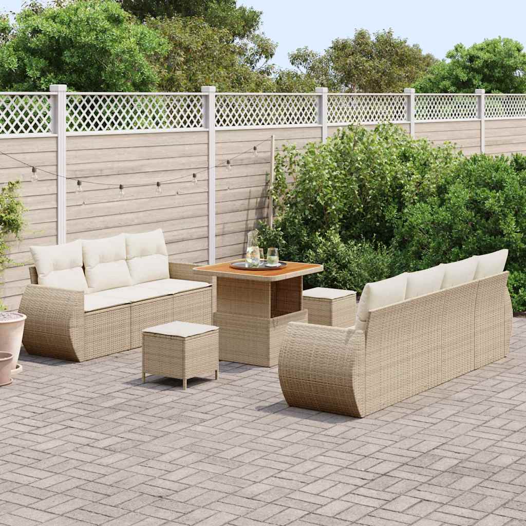 Tuin Sofa Set met kussen met opslag 10 pcs Beige poly rattan