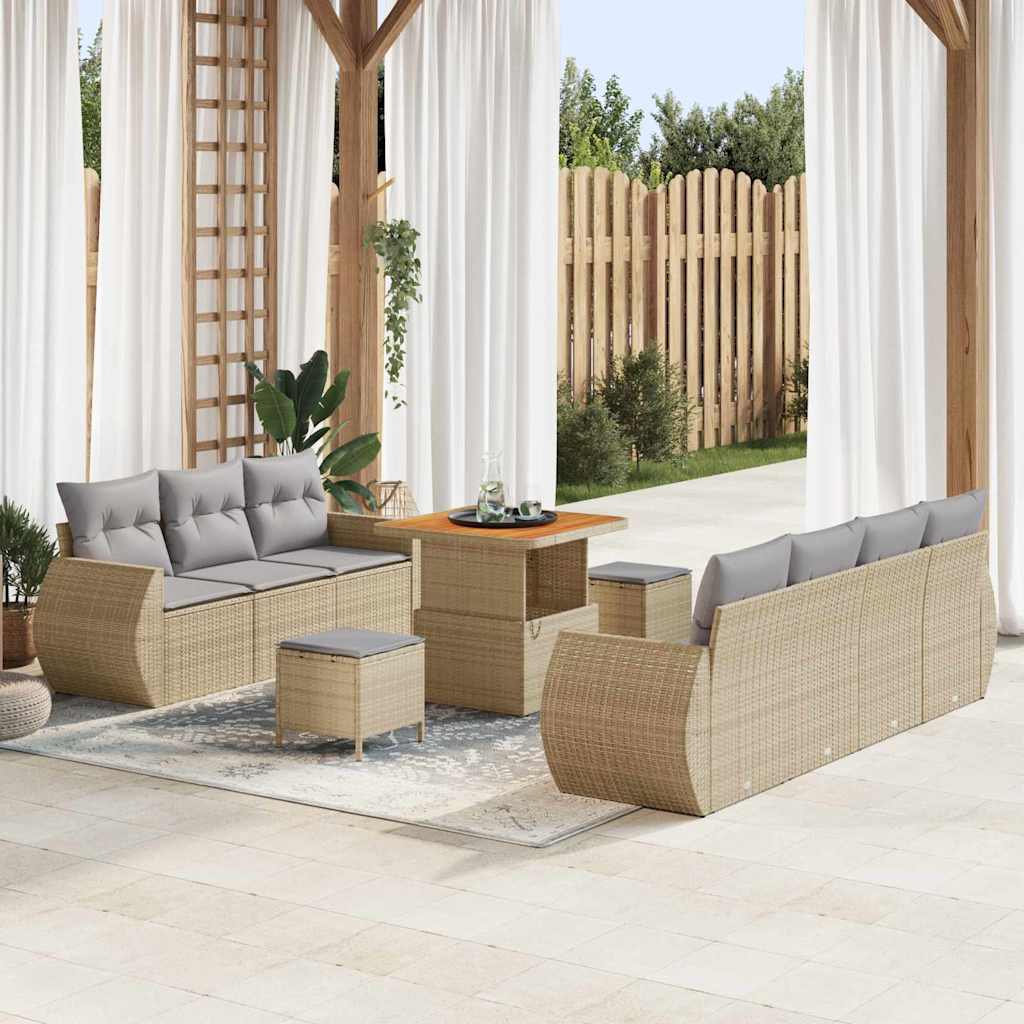 Tuin Sofa Set met kussen met opslag 10 pcs Beige poly rattan is nu te koop bij PeponiXL, paradijselijk wonen!