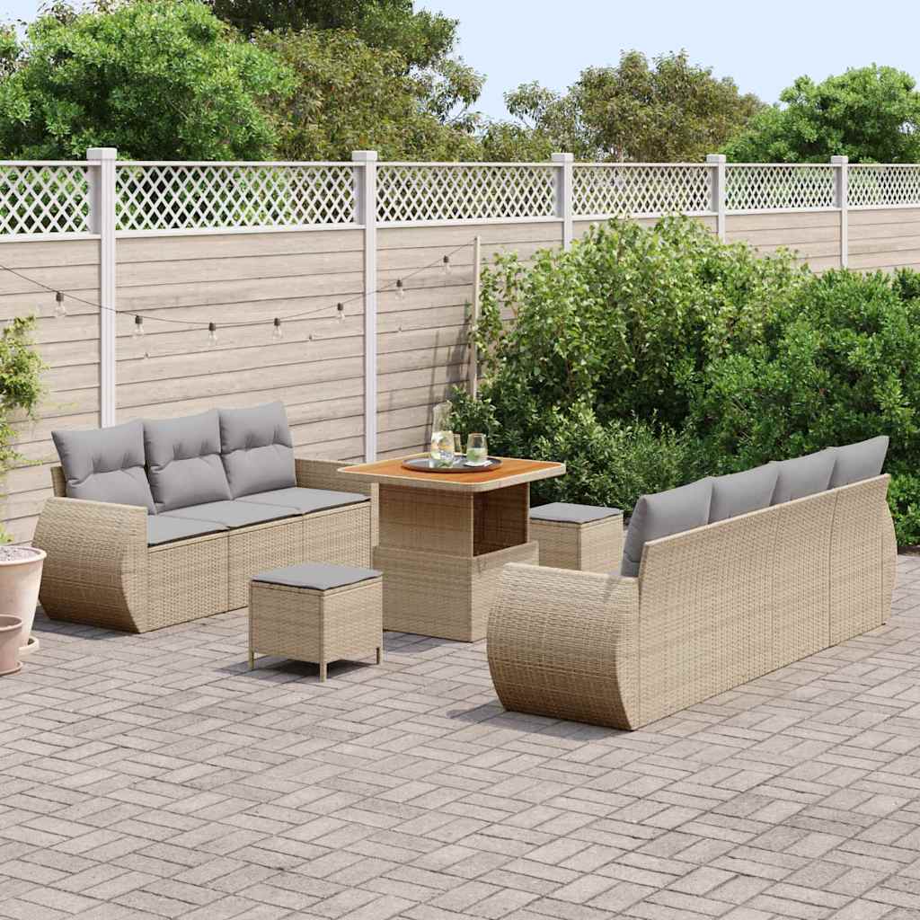 Tuin Sofa Set met kussen met opslag 10 pcs Beige poly rattan is nu te koop bij PeponiXL, paradijselijk wonen!