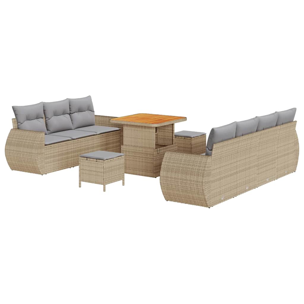 Tuin Sofa Set met kussen met opslag 10 pcs Beige poly rattan is nu te koop bij PeponiXL, paradijselijk wonen!