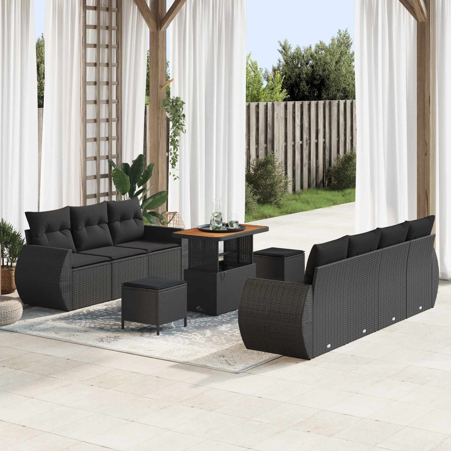 Tuin Sofa Set met kussen met opslag 10 pcs Zwart poly rattan is nu te koop bij PeponiXL, paradijselijk wonen!