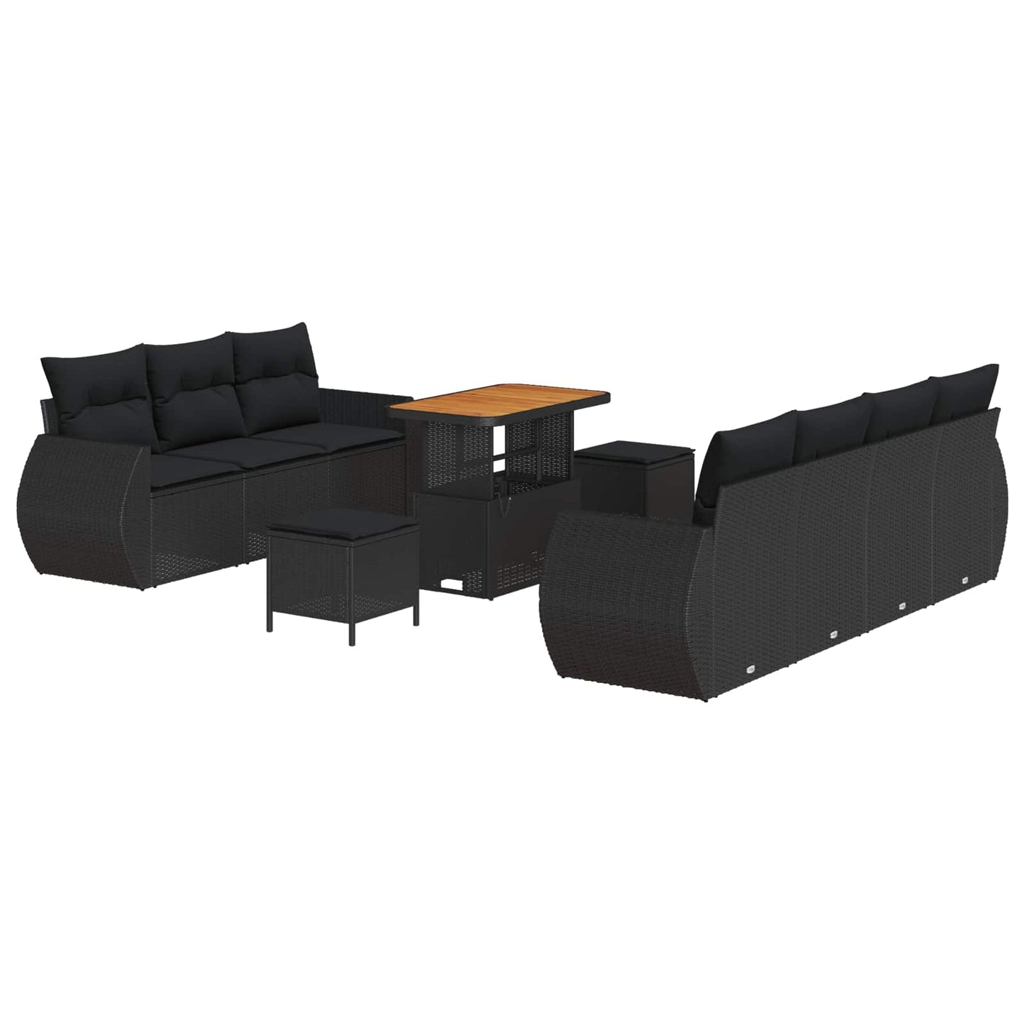 Tuin Sofa Set met kussen met opslag 10 pcs Zwart poly rattan is nu te koop bij PeponiXL, paradijselijk wonen!