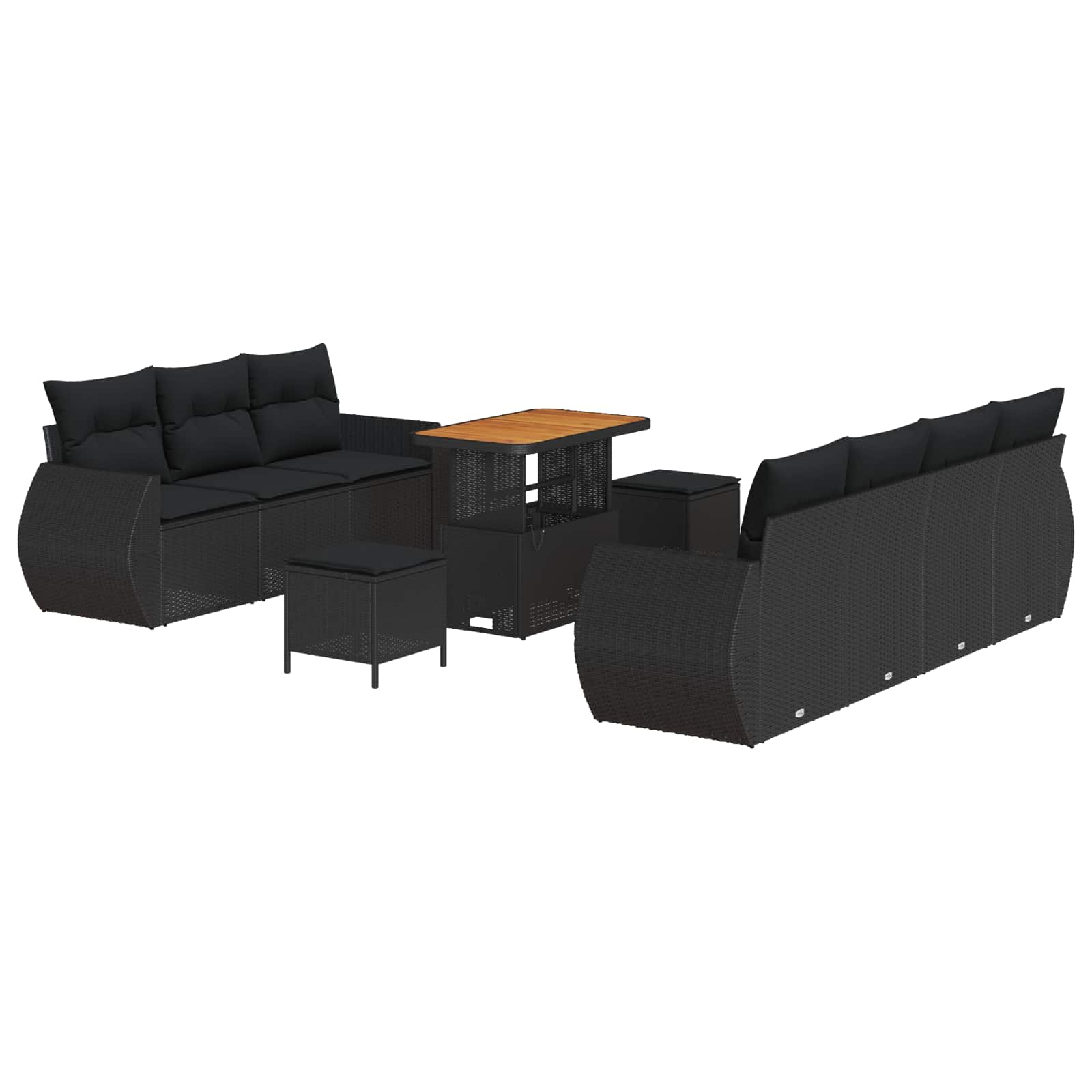Tuin Sofa Set met kussen met opslag 10 pcs Zwart poly rattan is nu te koop bij PeponiXL, paradijselijk wonen!