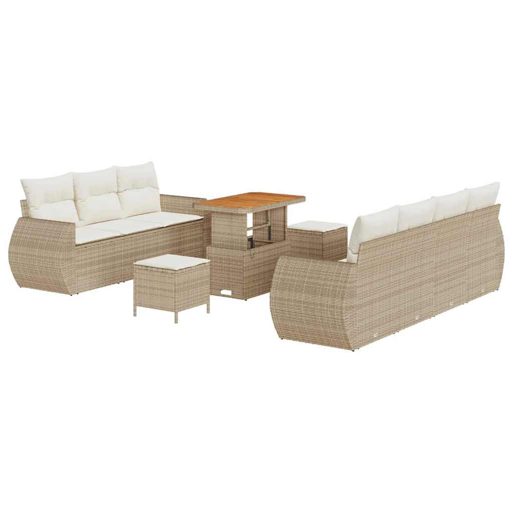 Tuin Sofa Set met kussen met opslag 10 pcs Beige poly rattan