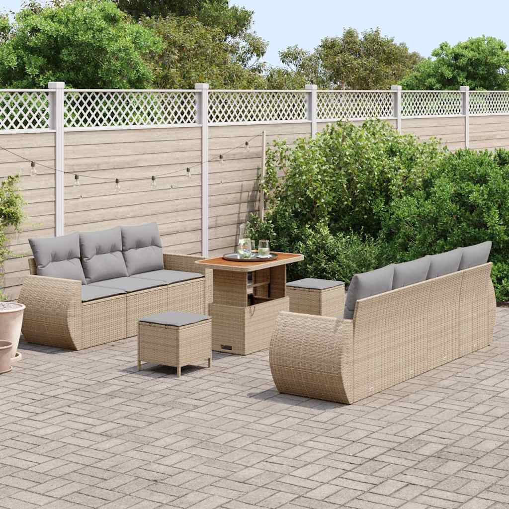 Tuin Sofa Set met kussen met opslag 10 pcs Beige poly rattan is nu te koop bij PeponiXL, paradijselijk wonen!