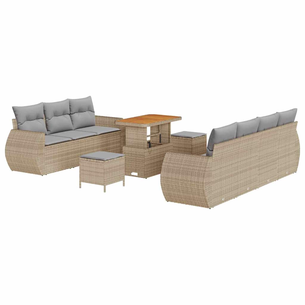 Tuin Sofa Set met kussen met opslag 10 pcs Beige poly rattan is nu te koop bij PeponiXL, paradijselijk wonen!